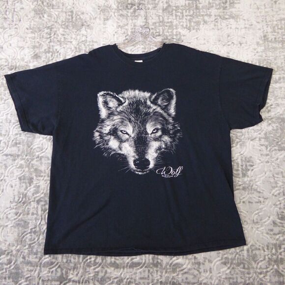 Wolf Shirt Mens 2XL XXL Black Lost Creek Wilderness Forest Nature Moonlight - Picture 1 of 8
